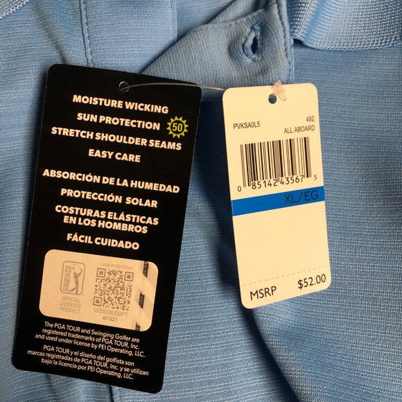 PGA Tour Blue Polo Shirt Mens Size XL Moisture Wicking Sun Protection NEW - Picture 4 of 7
